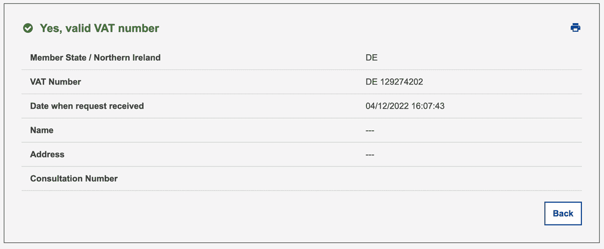 VIES verification germany result